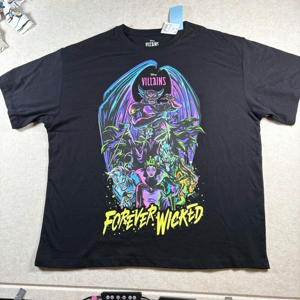 Disney Villains Maleficent Ursula Forever Wicked Neon Graphic Tee M NWT